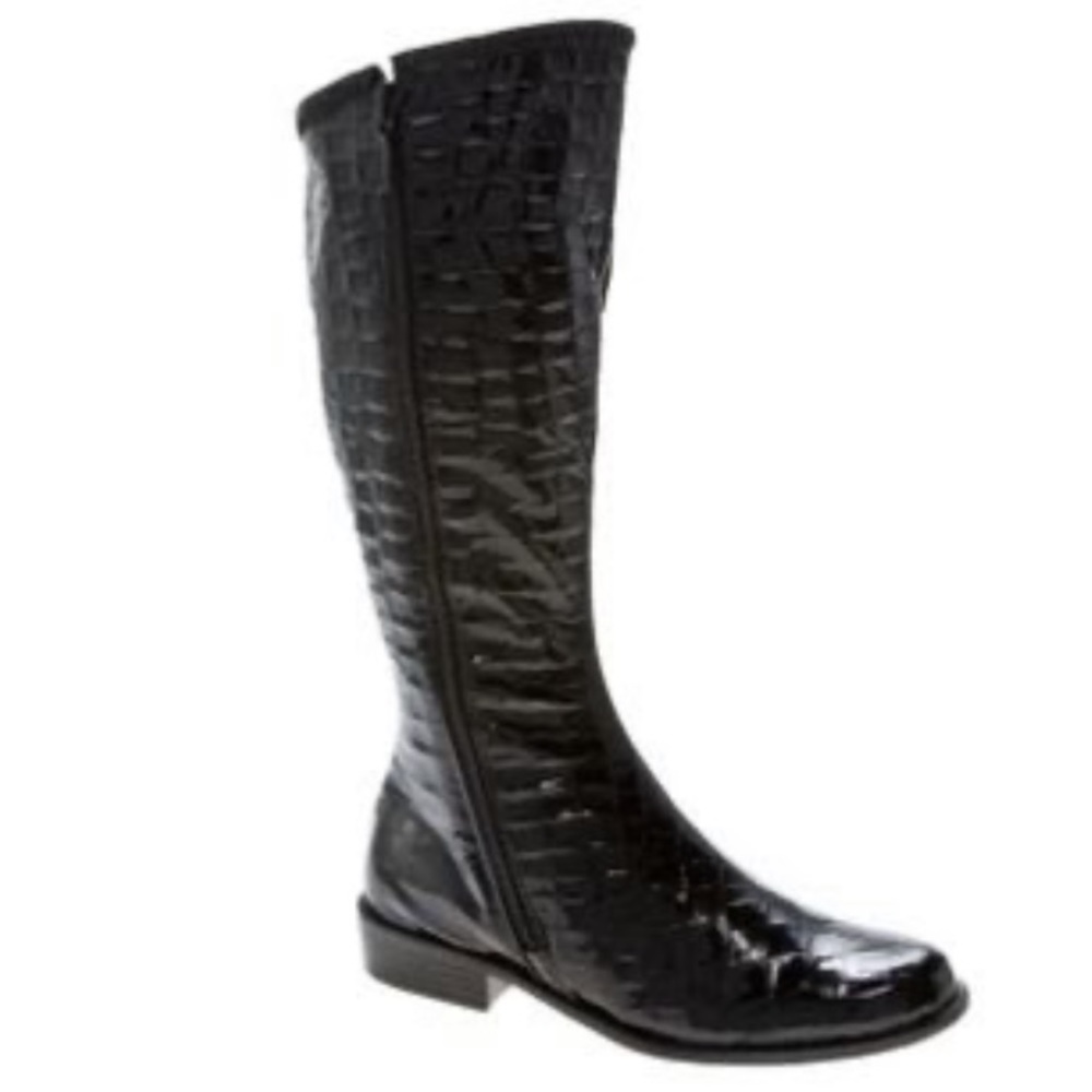 Black patent leather croco tall boot